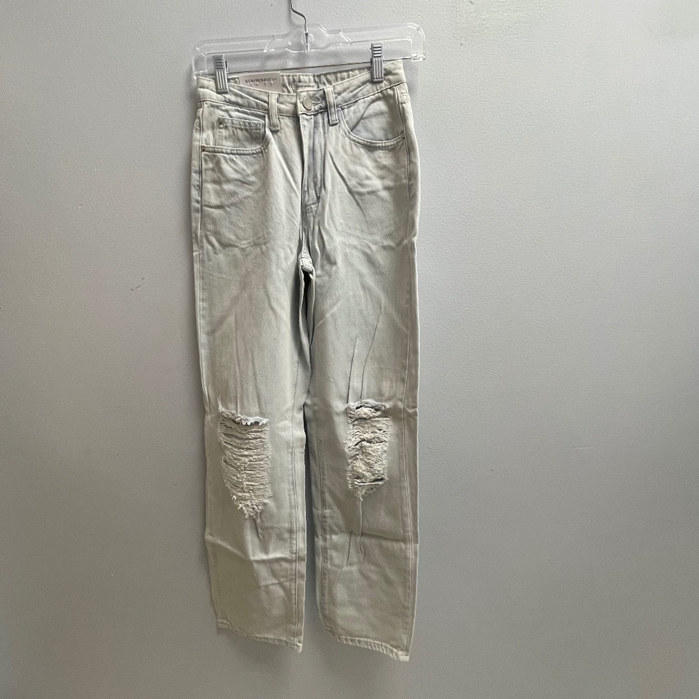 WeWoreWhat Distressed Straight Leg Jeans in Light Icy Wash - Size 24 - NWT
